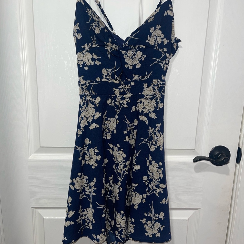 Shein Navy Blue Floral Backless Mini Dress Size M